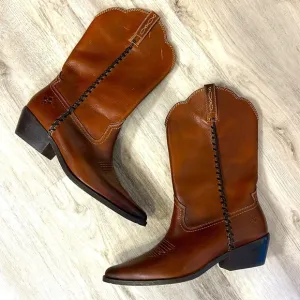 Patricia Nash Bergamo Leather Western Boot / Cognac Brown Cowboy Boots / Size 11