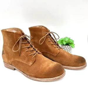 Patricia Nash Serano Lace Up Suede Ankle Boots Cognac Brown Size 9