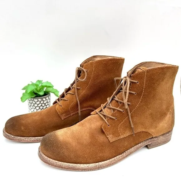 Patricia Nash Serano Lace Up Suede Ankle Boots Cognac Brown Size 9
