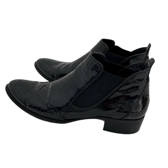 Paul Green Black Patent Genuine Leather Ankle Tomboy Boots UK 7.5 US 10