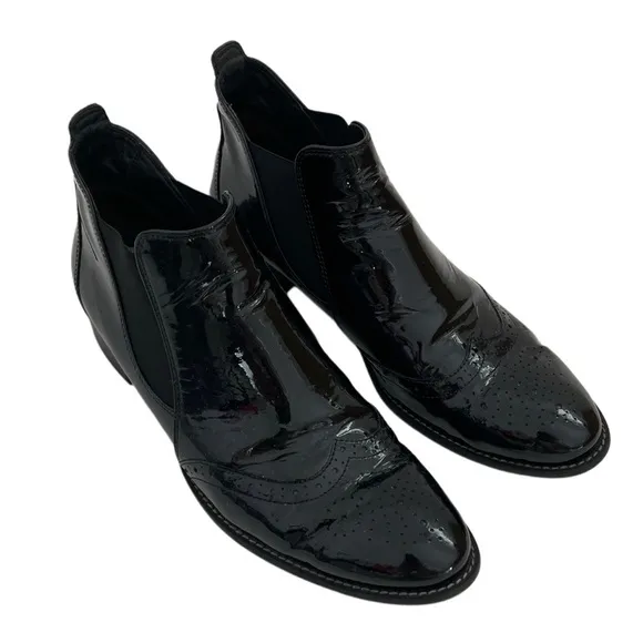 Paul Green Black Patent Genuine Leather Ankle Tomboy Boots UK 7.5 US 10