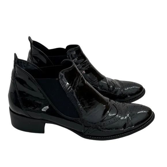 Paul Green Black Patent Genuine Leather Ankle Tomboy Boots UK 7.5 US 10