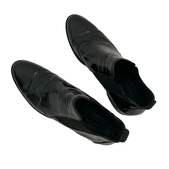 Paul Green Black Patent Genuine Leather Ankle Tomboy Boots UK 7.5 US 10