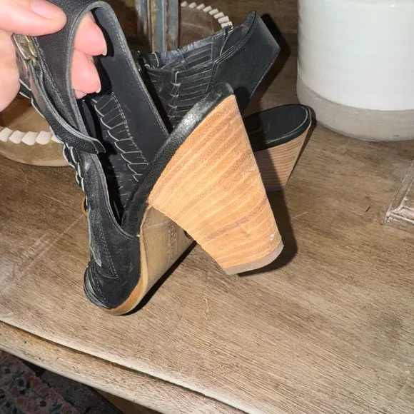 Paul Green MIRANDA Woven Leather Black Zip Up Heeled Peep Toe Sandals Heels 8