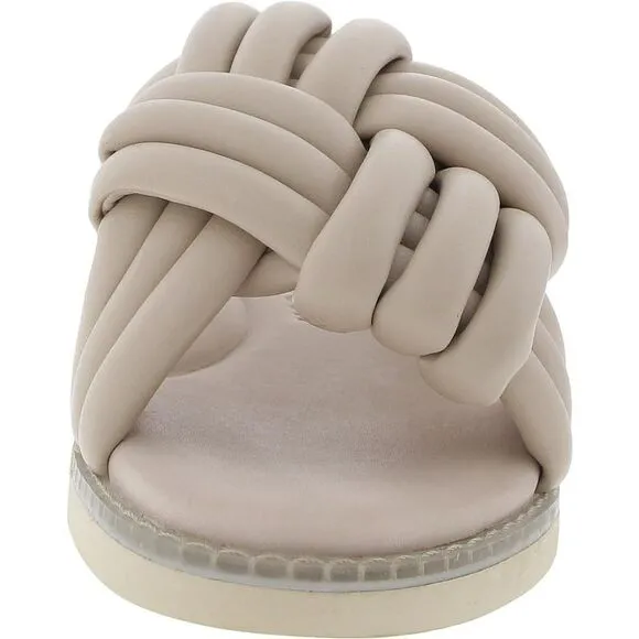 Paul Green Womens Beige Woven Faux Leather Slide Sandals New