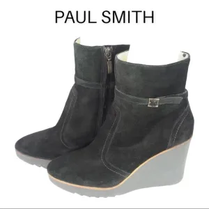 Paul Smith sz 41 black suede wedge ankle booties