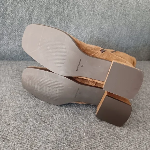 Pedro Anton Women Suede High Boots Shoe Size 38 Square Toe  Zip Block Heel