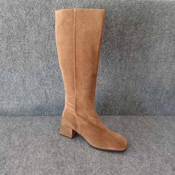 Pedro Anton Women Suede High Boots Shoe Size 38 Square Toe  Zip Block Heel