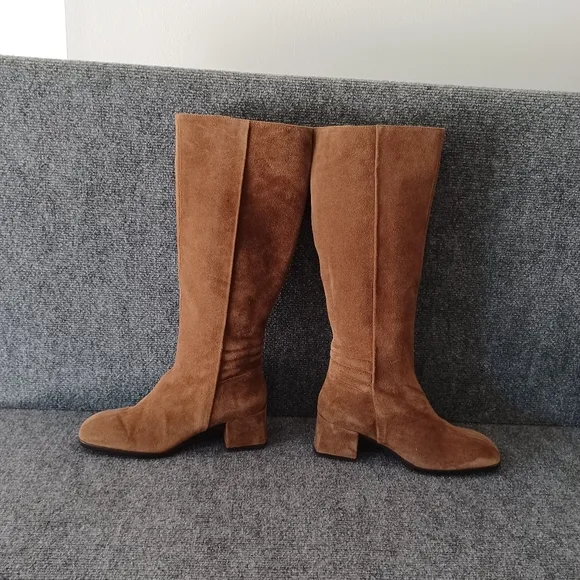 Pedro Anton Women Suede High Boots Shoe Size 38 Square Toe  Zip Block Heel