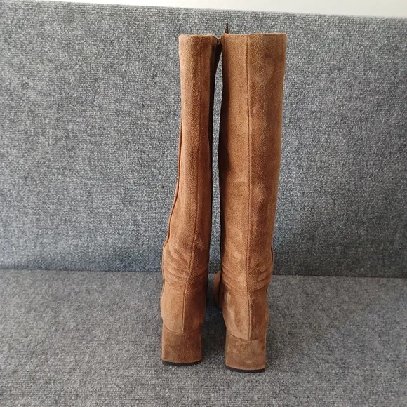 Pedro Anton Women Suede High Boots Shoe Size 38 Square Toe  Zip Block Heel