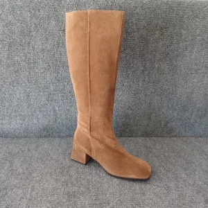 Pedro Anton Women Suede High Boots Shoe Size 38 Square Toe  Zip Block Heel