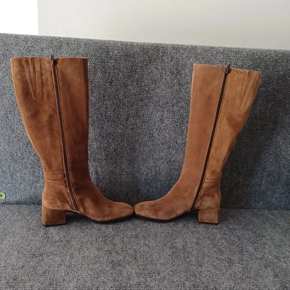 Pedro Anton Women Suede High Boots Shoe Size 38 Square Toe  Zip Block Heel