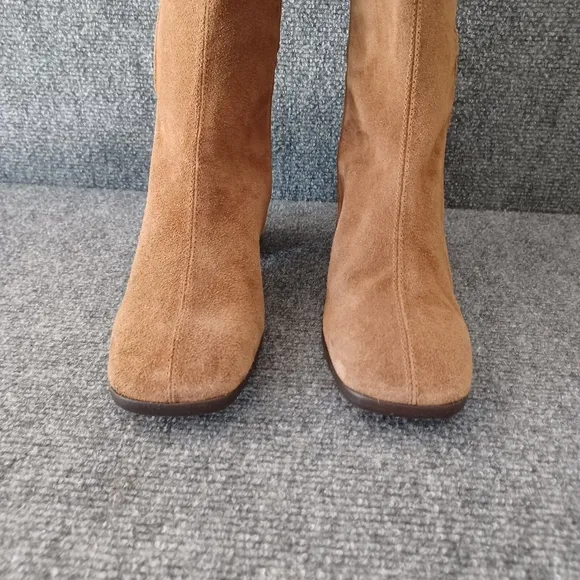 Pedro Anton Women Suede High Boots Shoe Size 38 Square Toe  Zip Block Heel