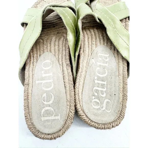 Pedro Garcia Jimba Green Satin Crisscross Espadrille Slide Sandals 41