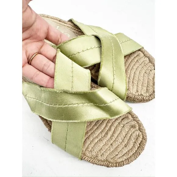 Pedro Garcia Jimba Green Satin Crisscross Espadrille Slide Sandals 41