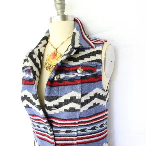 Pendleton wool Aztec southwest blanket vest jacket concho tribal tunic chimayo