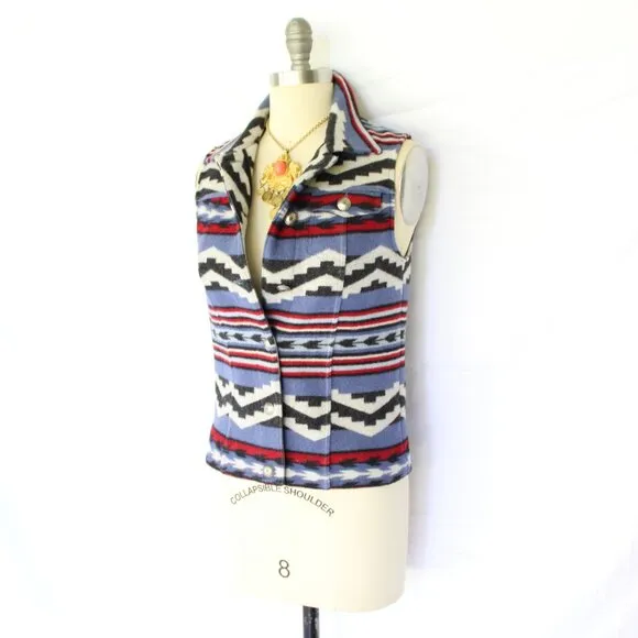 Pendleton wool Aztec southwest blanket vest jacket concho tribal tunic chimayo