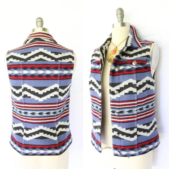 Pendleton wool Aztec southwest blanket vest jacket concho tribal tunic chimayo