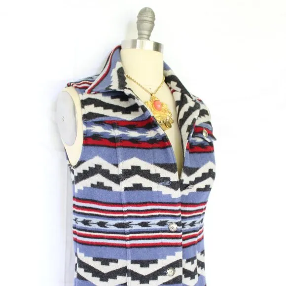 Pendleton wool Aztec southwest blanket vest jacket concho tribal tunic chimayo