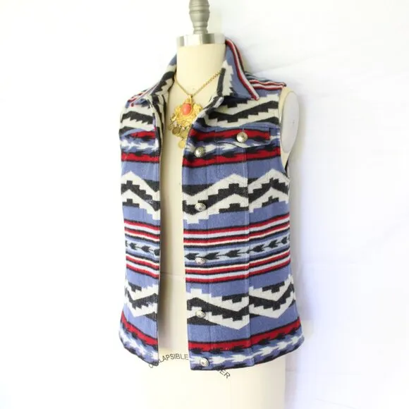 Pendleton wool Aztec southwest blanket vest jacket concho tribal tunic chimayo