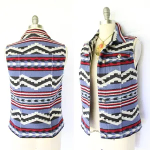 Pendleton wool Aztec southwest blanket vest jacket concho tribal tunic chimayo