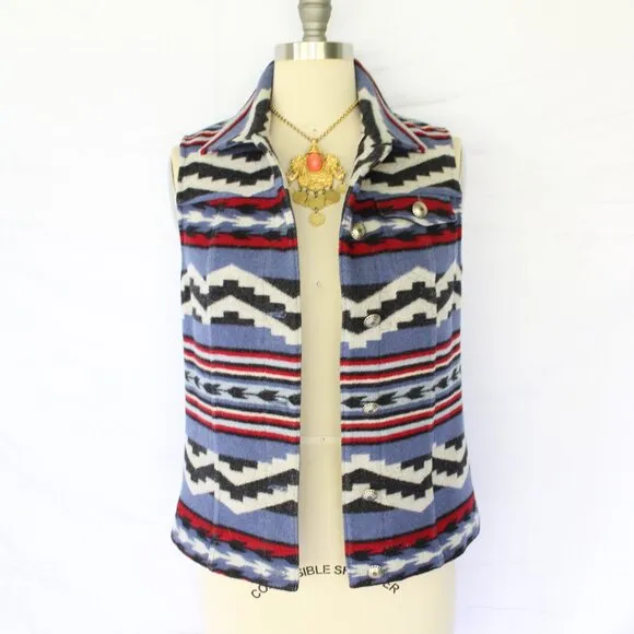 Pendleton wool Aztec southwest blanket vest jacket concho tribal tunic chimayo