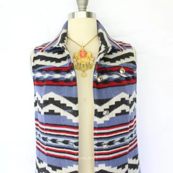 Pendleton wool Aztec southwest blanket vest jacket concho tribal tunic chimayo