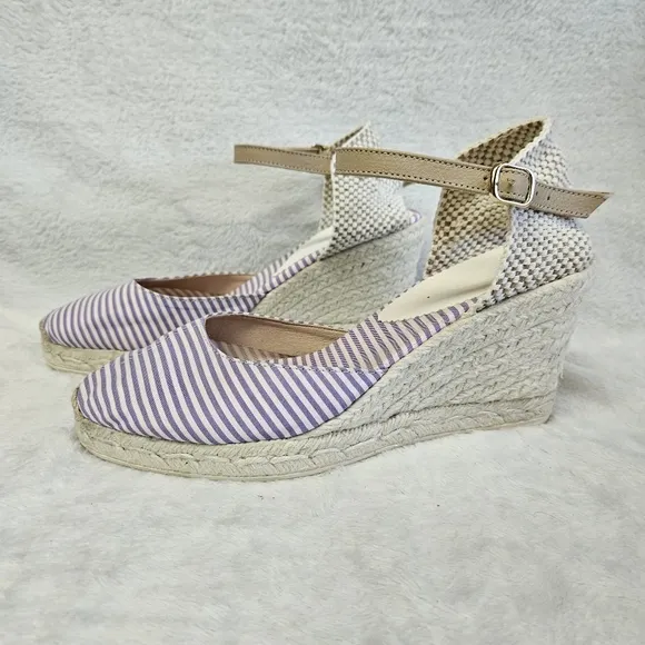 Penelope Chilvers Striped High Mary Jane Atelier Espadrille Shoes Lavender 39