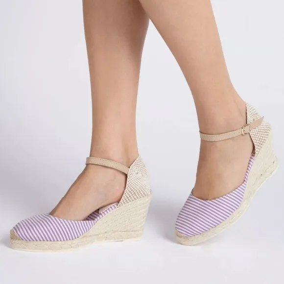 Penelope Chilvers Striped High Mary Jane Atelier Espadrille Shoes Lavender 39