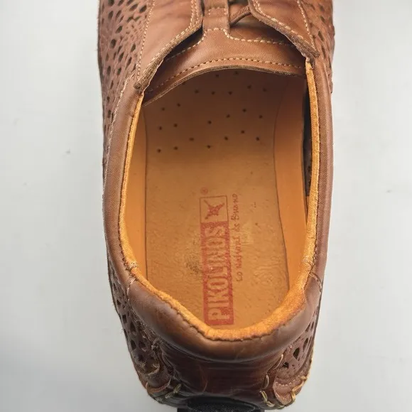 Pikolinos P. Vallarta Women's Sneaker Die Cut Out Brown Leather Shoes Sz 39/8.5