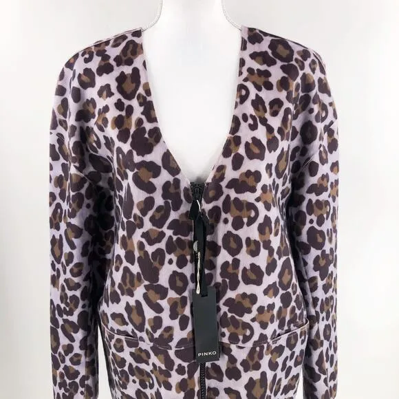 PINKO Italy Leopard Print Coat V Neck Purple Pink Sz Italy 46 US 10 NWT $400