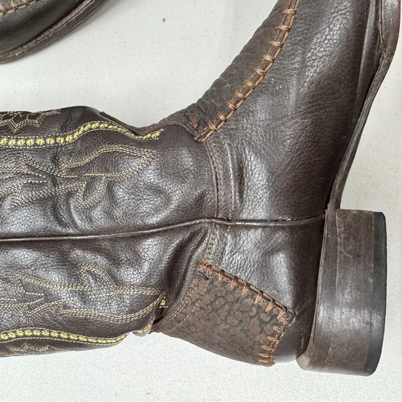 Pistolero Brown Leather Embroidered Cowboy Boots Mens 9 Western Classic