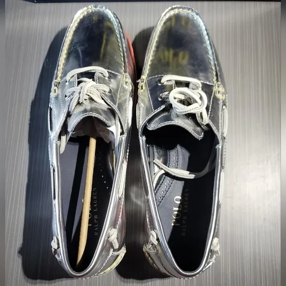 Polo‎ Ralph Lauren Merton Silver Metallic Leather Boat Shoes Men's US Size 10 D