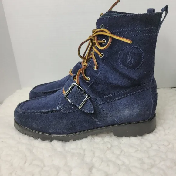Polo Ralph Lauren Ranger Buckle Boots Mens Size 8.5 D Blue Suede Classic Hip Hop