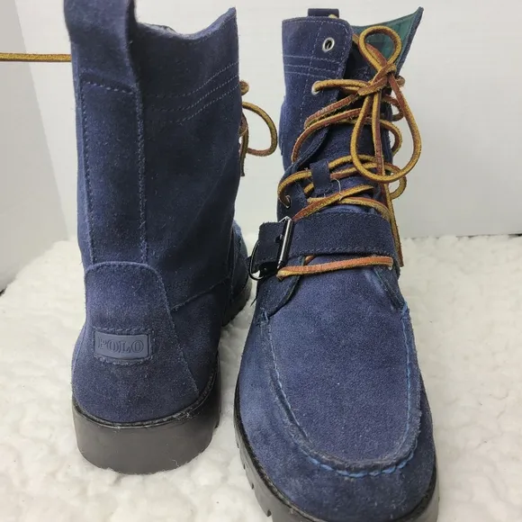 Polo Ralph Lauren Ranger Buckle Boots Mens Size 8.5 D Blue Suede Classic Hip Hop