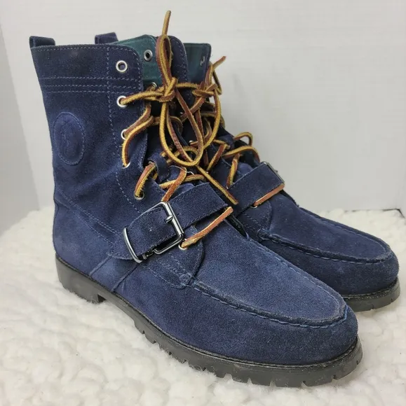 Polo Ralph Lauren Ranger Buckle Boots Mens Size 8.5 D Blue Suede Classic Hip Hop