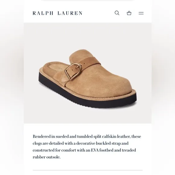 Polo Ralph Lauren  Sueded Calfskin Clog Tan Suede Slip-On Shoes sz 7