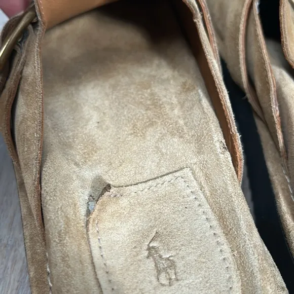 Polo Ralph Lauren  Sueded Calfskin Clog Tan Suede Slip-On Shoes sz 7
