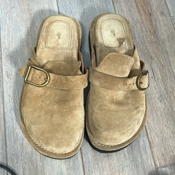 Polo Ralph Lauren  Sueded Calfskin Clog Tan Suede Slip-On Shoes sz 7
