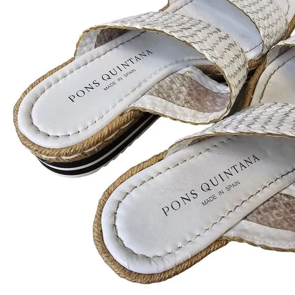 Pons Quintana Women's Milan White Espadrille Wedge Sandals Made in Spain EU 38