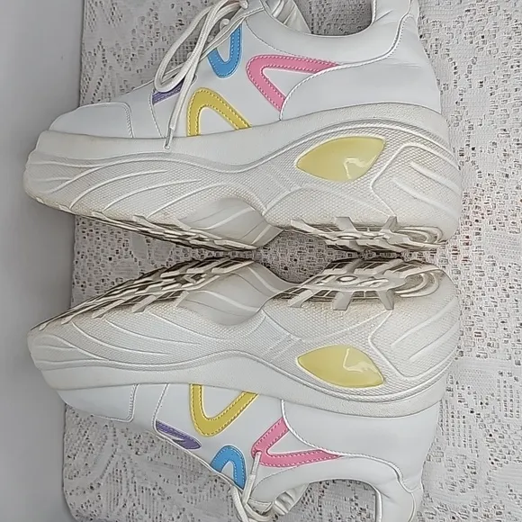 Poppy x Koi retro chunky lace up full platform white sneakers shoes sz 9