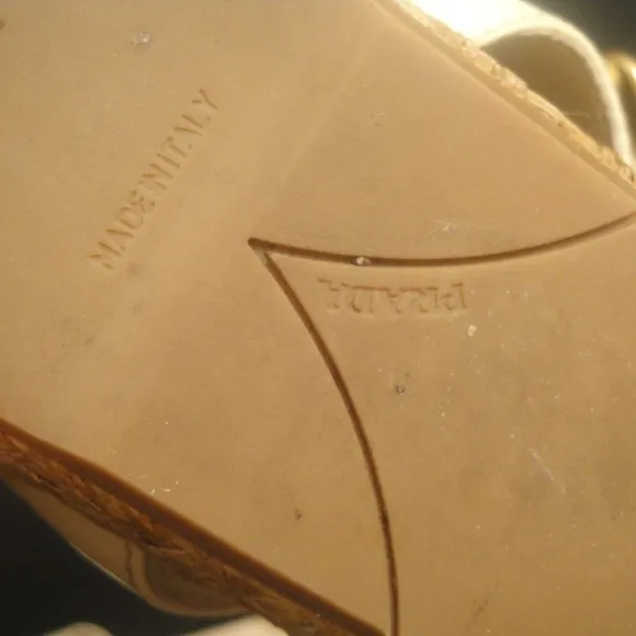 Prada Ankle Strap Low Wedge Beige Sandals 38.5
