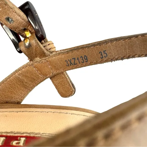 PRADA Beige Woven Leather Bow Detail Strappy Cork Wedge Platform Sandals Womens