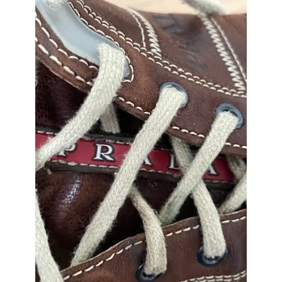 Prada Brown Leather Sneakers Lace up Shoes 9.5