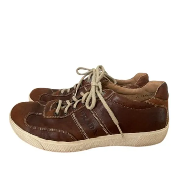 Prada Brown Leather Sneakers Lace up Shoes 9.5