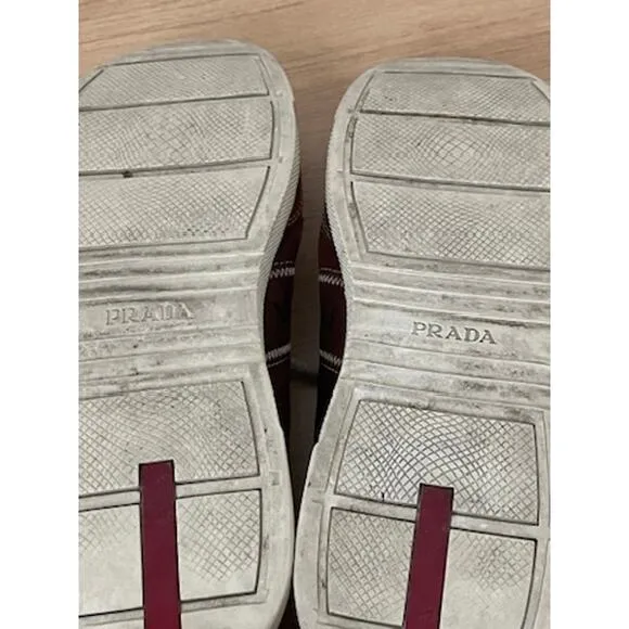 Prada Brown Leather Sneakers Lace up Shoes 9.5
