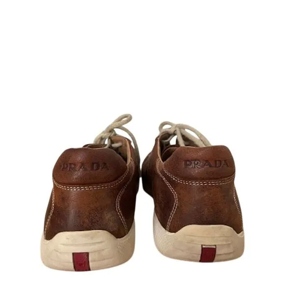 Prada Brown Leather Sneakers Lace up Shoes 9.5