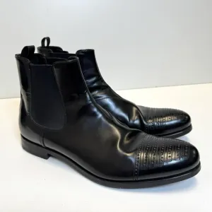 Prada Chelsea Half Boot Shoes Black Leather Pull On Mens US Size 9.5