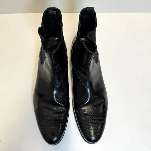 Prada Chelsea Half Boot Shoes Black Leather Pull On Mens US Size 9.5