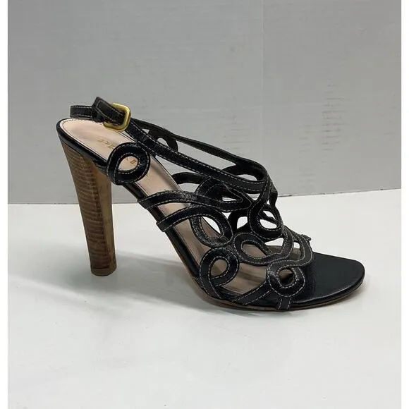 PRADA Floral Lattice Black Leather Wood Heels Slingback Shoe EU 39